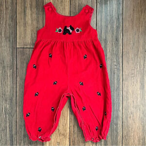 Girls Red Corduroy Romper Black Terrier Dog Embroidery 2T Snap Legs Jumper 24M